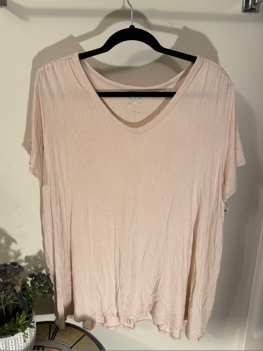 Maurice's 14/7 Light Cream V-Neck Short Sleeve Tee with subtle sparkle